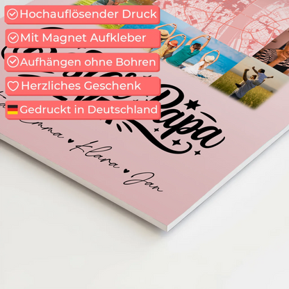Personalisiertes Fotoboard Poster Magnetisch mit 10 Fotos und Karte in der Mitte Bester Papa Ever 10