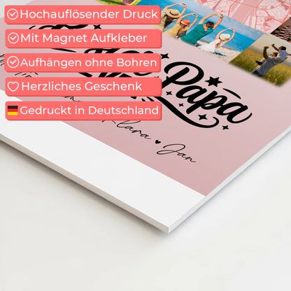 Personalisiertes Fotoboard Poster Magnetisch mit 10 Fotos und Karte in der Mitte Bester Papa Ever