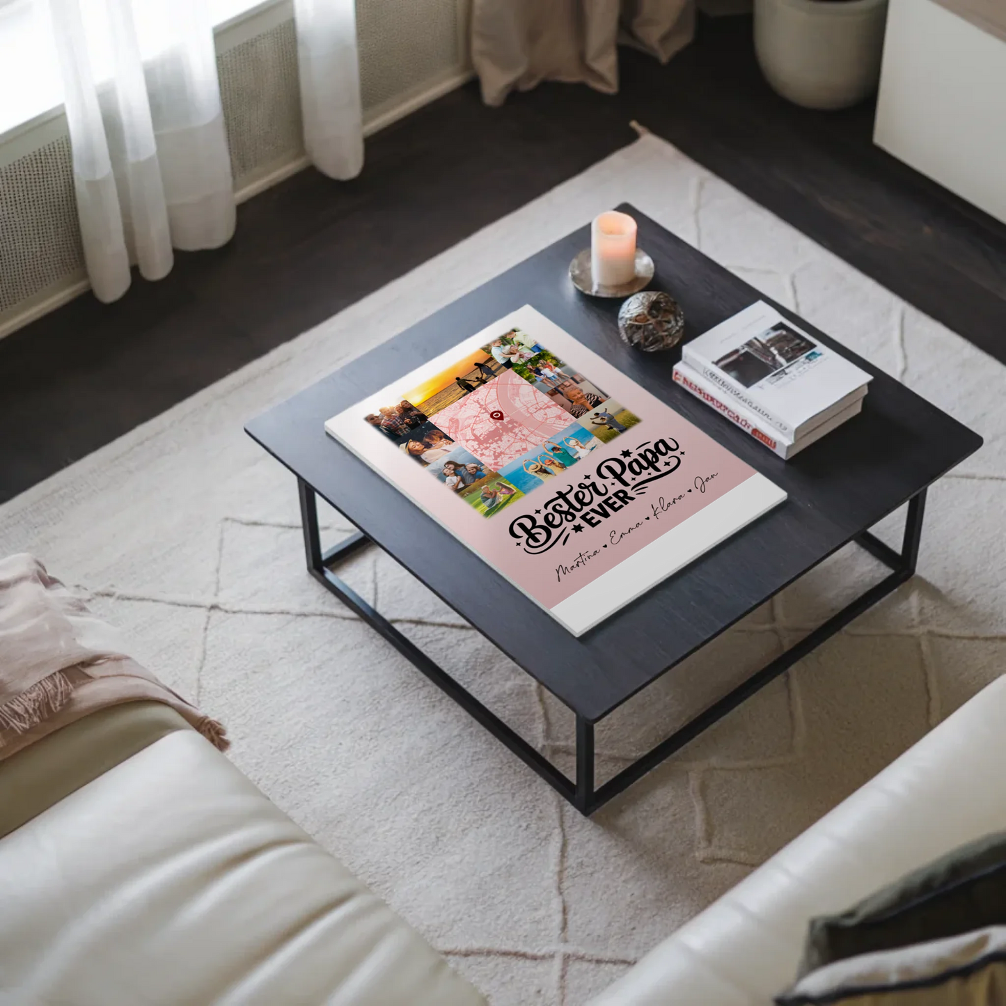 Personalisiertes Fotoboard Poster Magnetisch mit 10 Fotos und Karte in der Mitte Bester Papa Ever