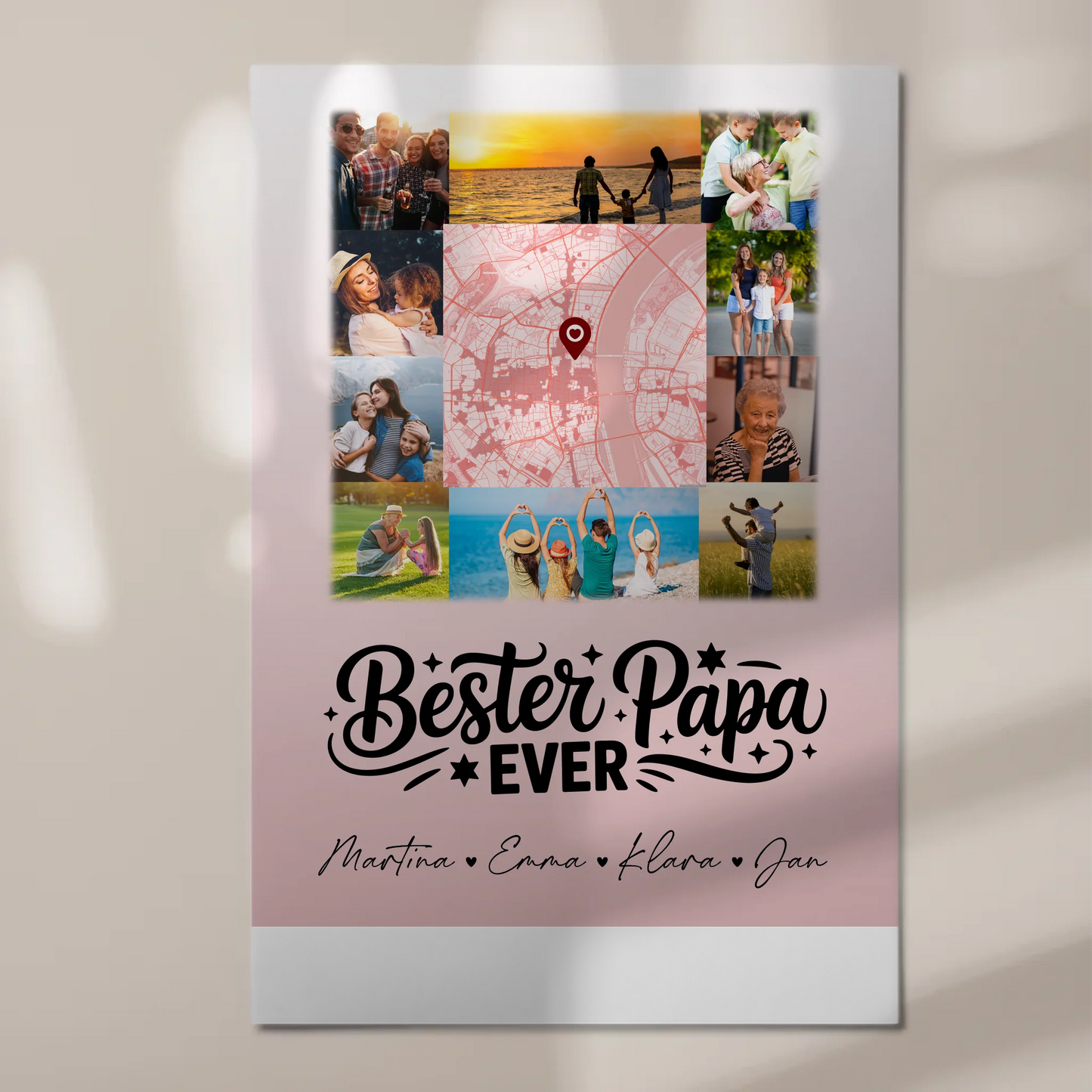 Personalisiertes Fotoboard Poster Magnetisch mit 10 Fotos und Karte in der Mitte Bester Papa Ever