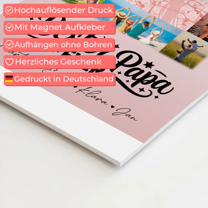 Personalisiertes Fotoboard Poster Magnetisch mit 10 Fotos und Karte in der Mitte Bester Papa Ever
