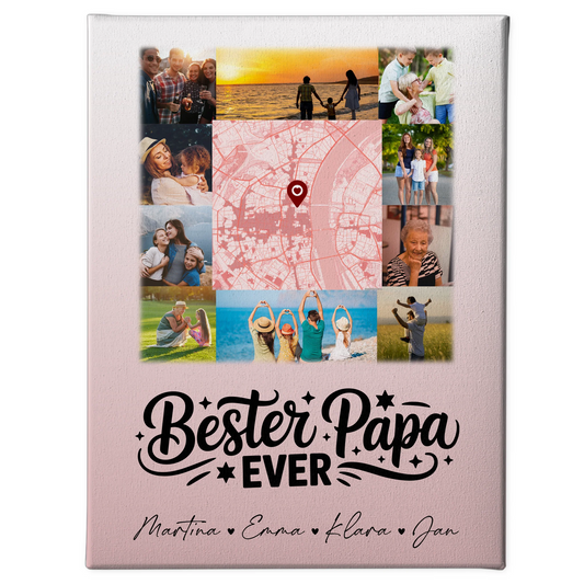 Fotocollage Großes Bild Aus Vielen Kleinen mit 10 Fotos und Karte in der Mitte Bester Papa Ever 1