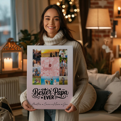 Fotocollage Großes Bild Aus Vielen Kleinen mit 10 Fotos und Karte in der Mitte Bester Papa Ever 2