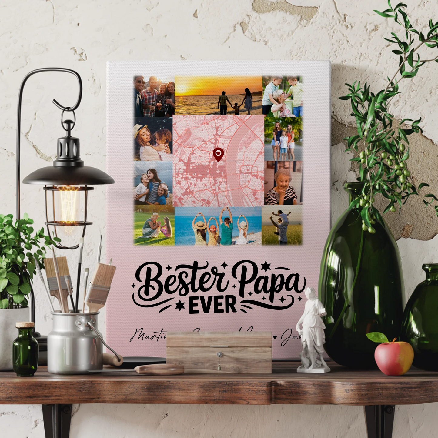 Fotocollage Großes Bild Aus Vielen Kleinen mit 10 Fotos und Karte in der Mitte Bester Papa Ever 3