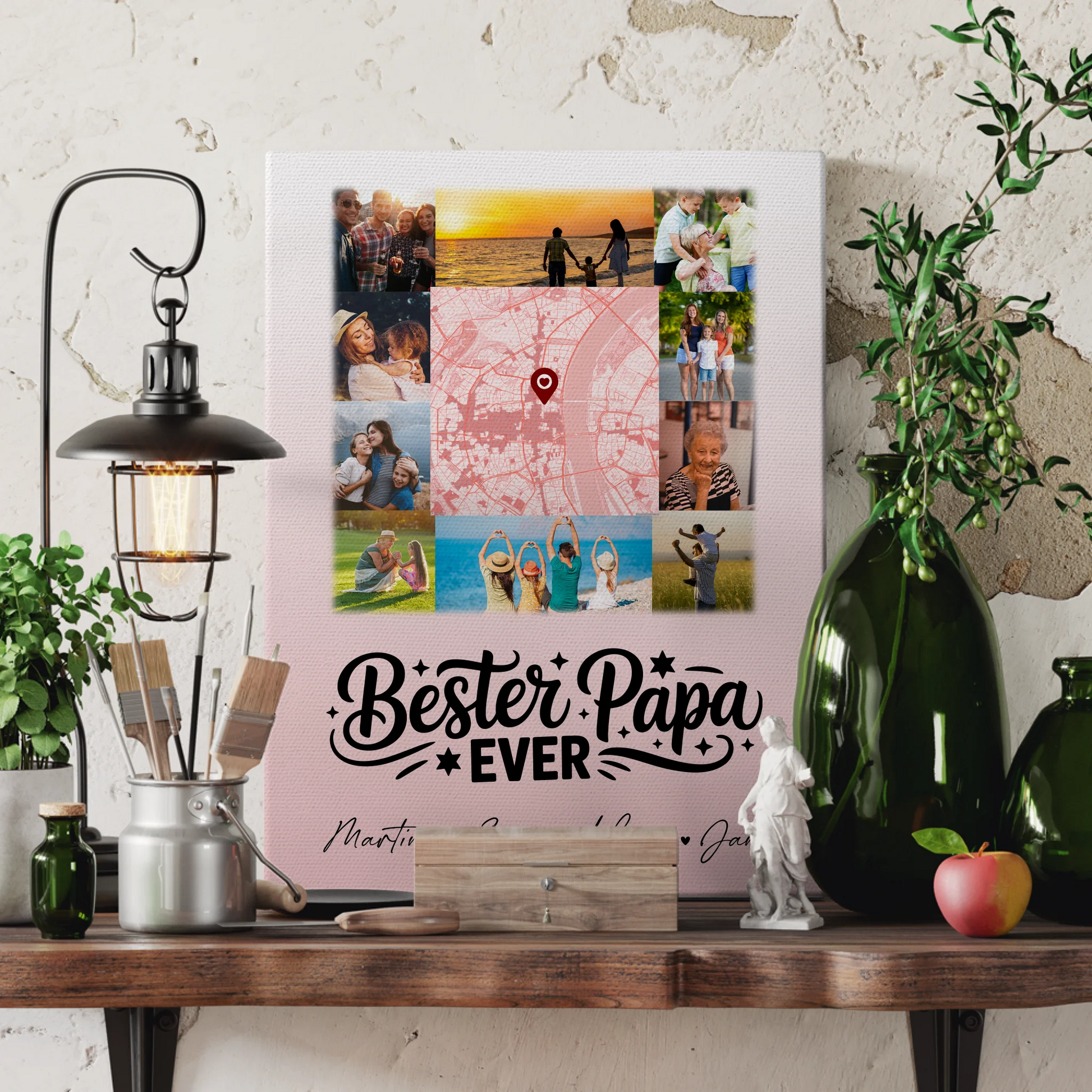 Fotocollage Großes Bild Aus Vielen Kleinen mit 10 Fotos und Karte in der Mitte Bester Papa Ever 3