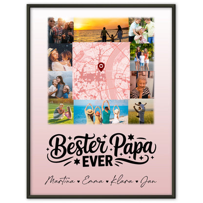 Personalisiertes Papa Poster mit 10 Fotos Karte in der Mitte Bester Papa Ever Geschenk