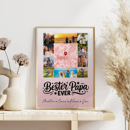 Personalisiertes Papa Poster mit 10 Fotos Karte in der Mitte Bester Papa Ever Geschenk