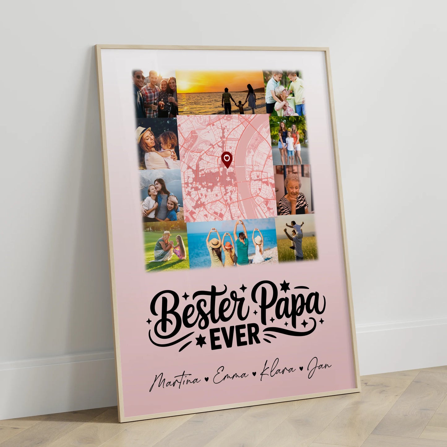 Personalisiertes Papa Poster mit 10 Fotos Karte in der Mitte Bester Papa Ever Geschenk