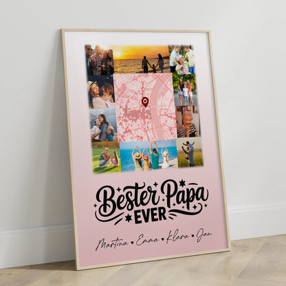Personalisiertes Papa Poster mit 10 Fotos Karte in der Mitte Bester Papa Ever Geschenk