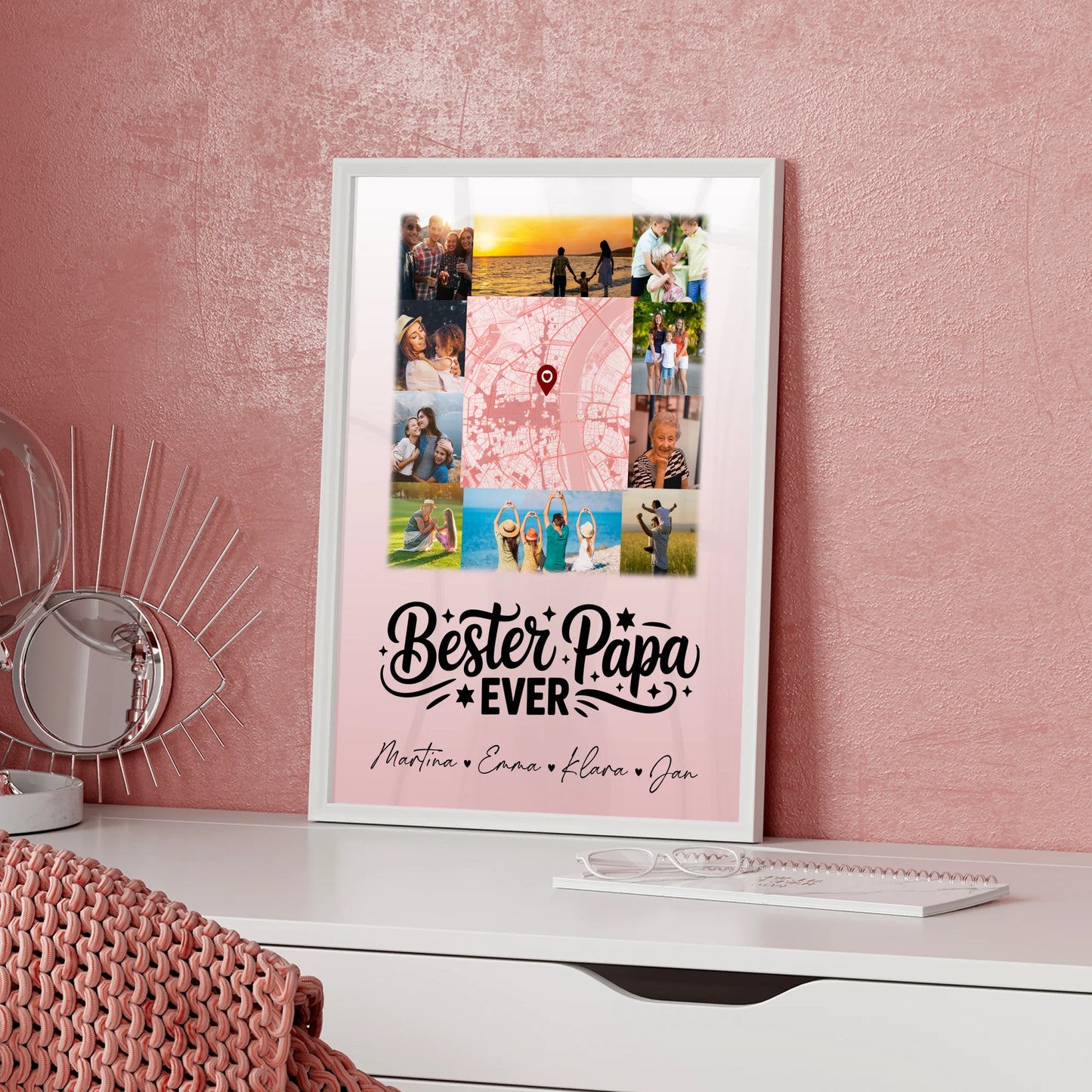 Personalisiertes Papa Poster mit 10 Fotos Karte in der Mitte Bester Papa Ever Geschenk