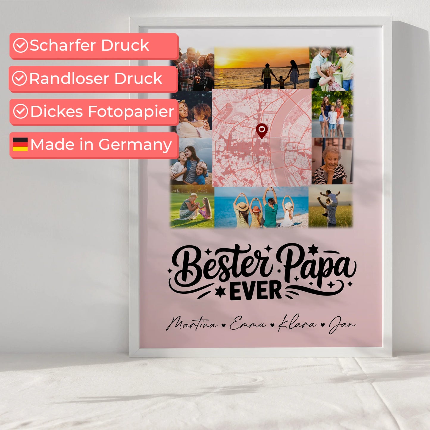Personalisiertes Papa Poster mit 10 Fotos Karte in der Mitte Bester Papa Ever Geschenk