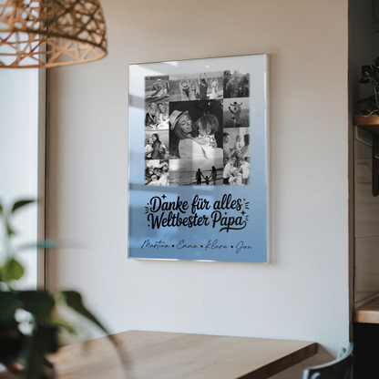 Personalisierte Geschenke mit 11 Fotos auf Foto mit Acrylglas für den besten Schwiegerpapa Danke Schwarz-Weiß