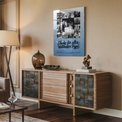 Personalisierte Geschenke mit 11 Fotos auf Foto mit Acrylglas für den besten Schwiegerpapa Danke Schwarz-Weiß