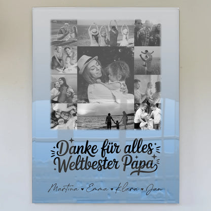 Personalisierte Geschenke mit 11 Fotos auf Foto mit Acrylglas für den besten Schwiegerpapa Danke Schwarz-Weiß
