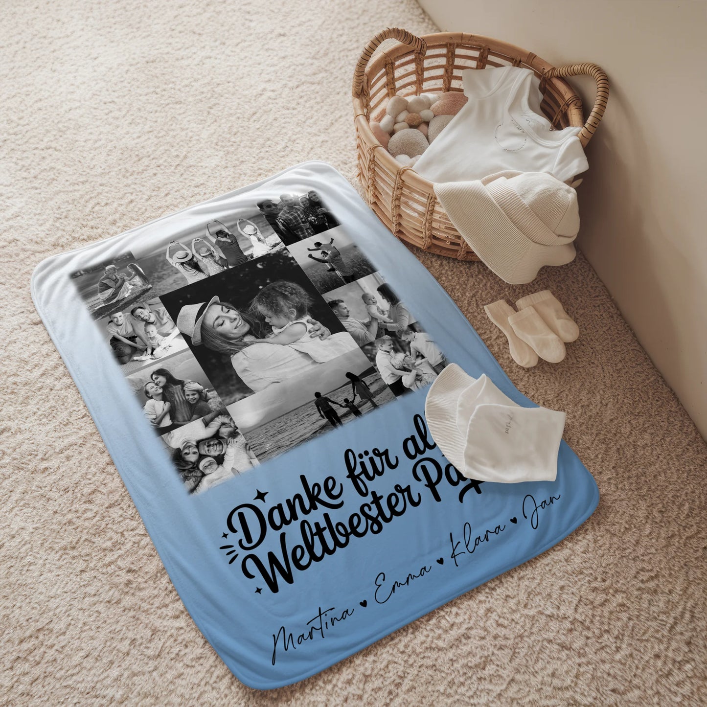 Personalisierte Decke Mann mit 11 Fotos Schwarz-Weiß Bester Schwiegerpapa Danke Geschenk 2