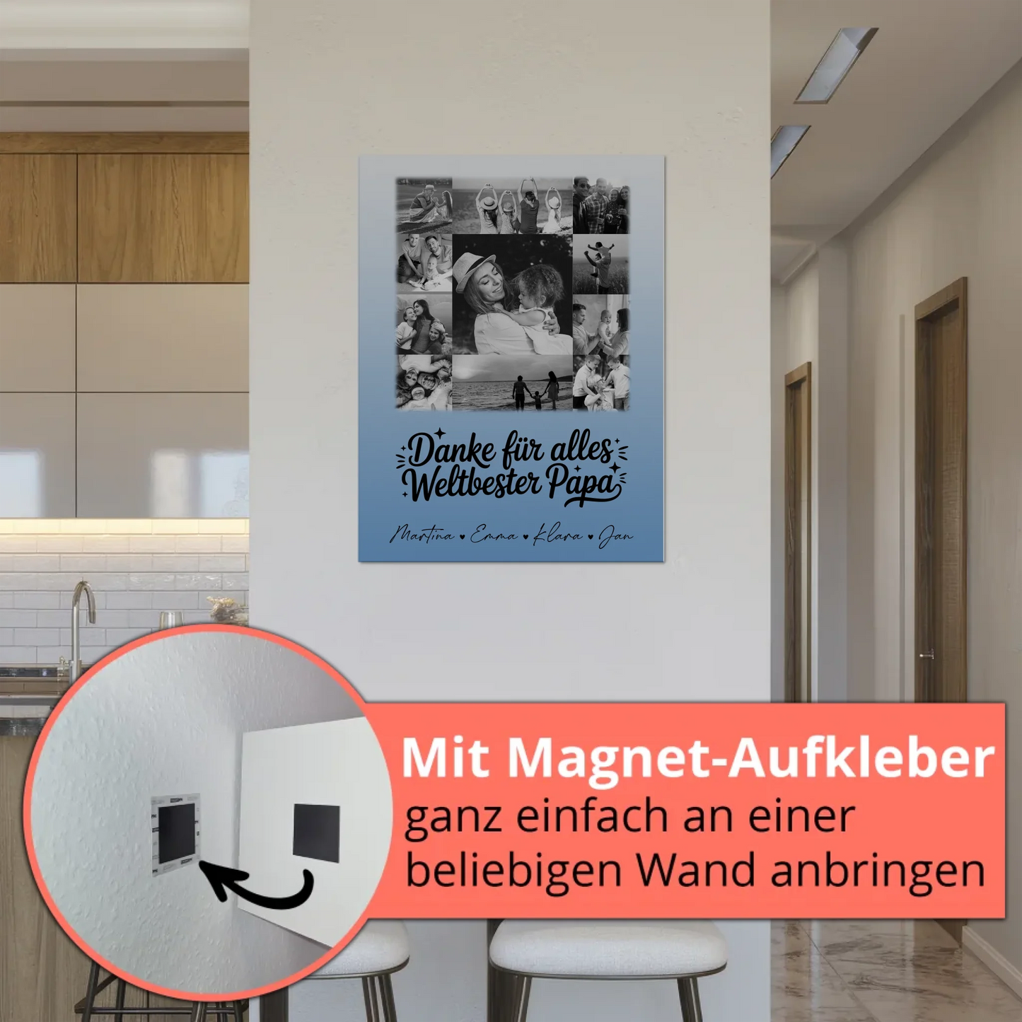 Magnetposter Fotoboard mit 11 Fotos Schwarz-Weiß Bester Schwiegerpapa Danke personalisiertes Geschenk