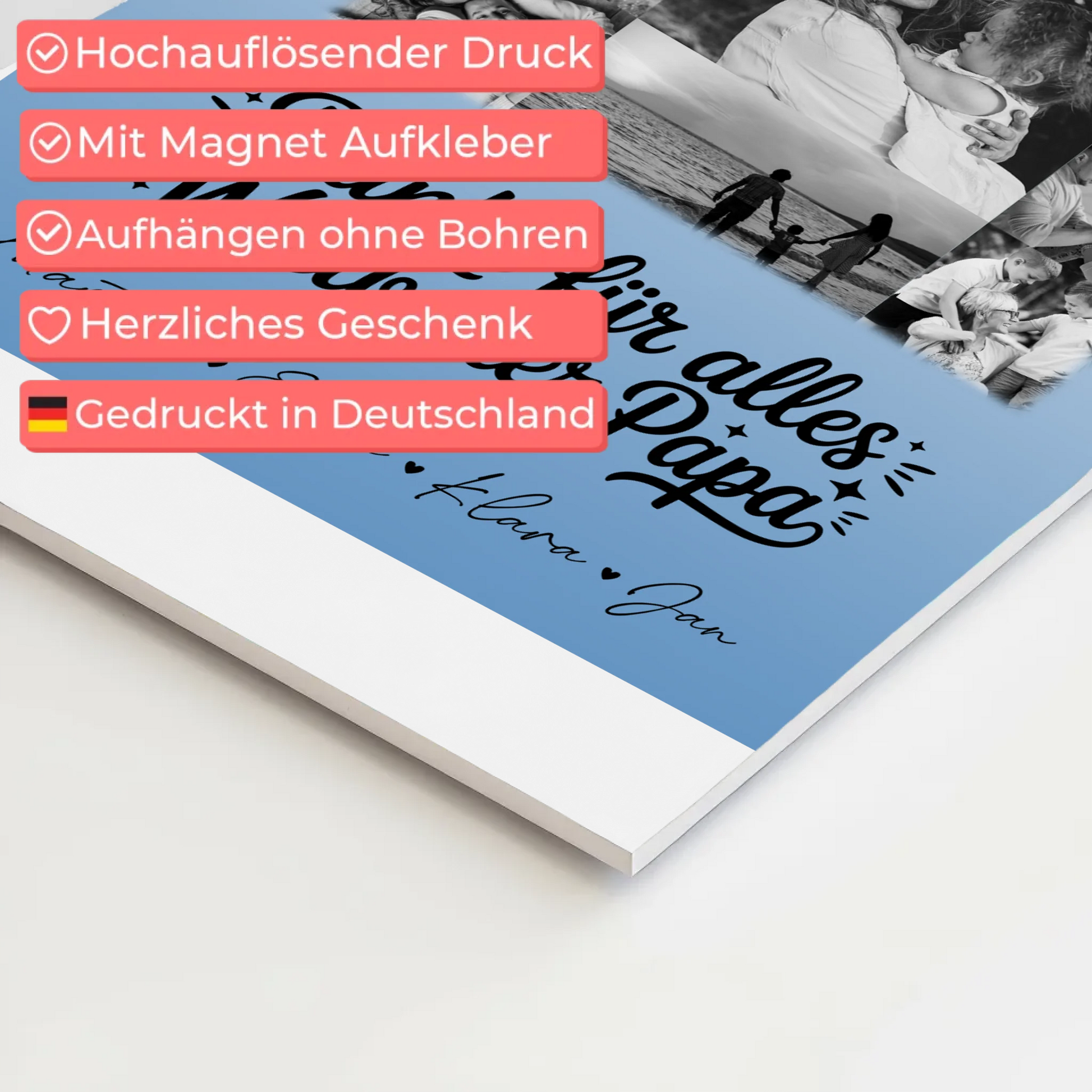 Magnetposter Fotoboard mit 11 Fotos Schwarz-Weiß Bester Schwiegerpapa Danke personalisiertes Geschenk 4