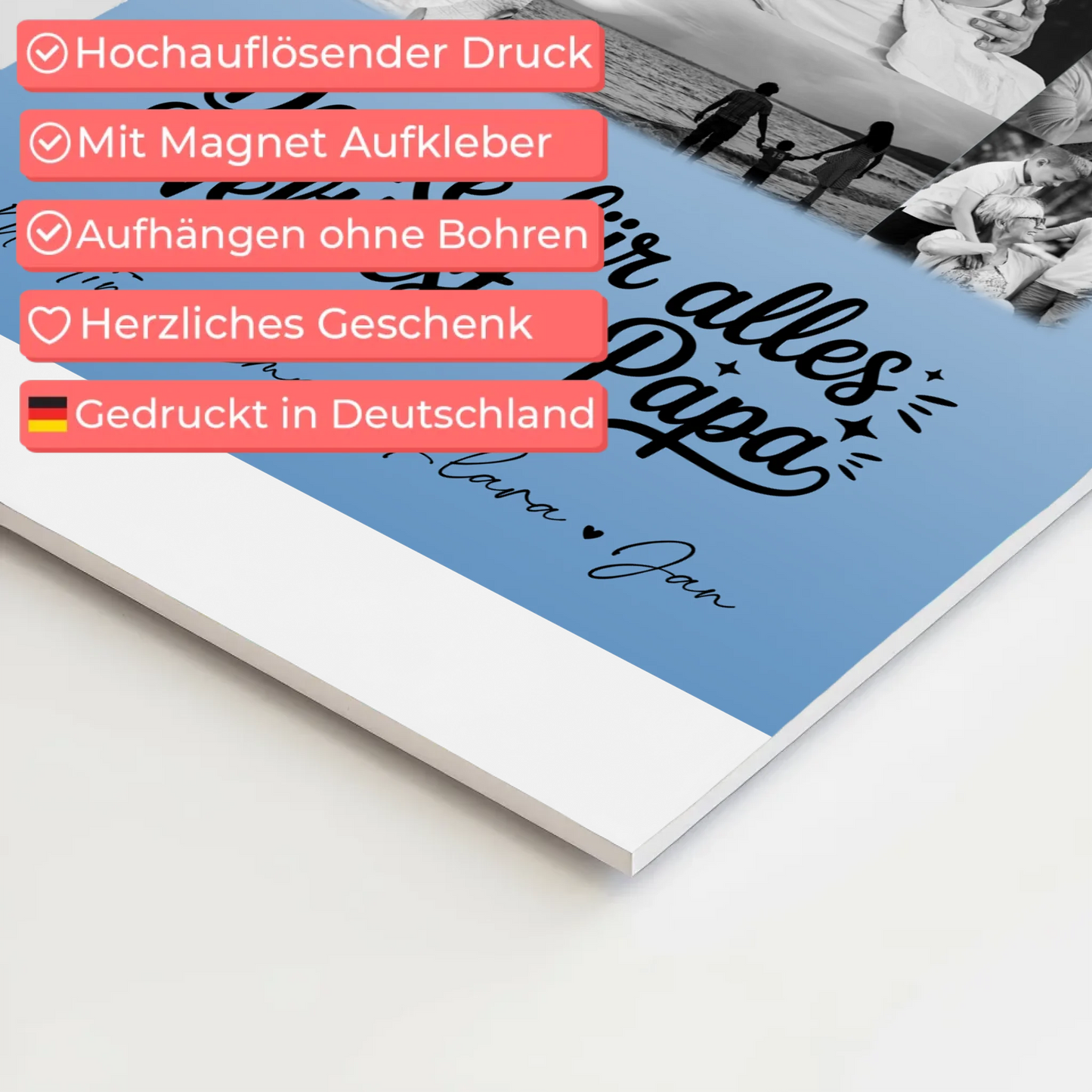 Magnetposter Fotoboard mit 11 Fotos Schwarz-Weiß Bester Schwiegerpapa Danke personalisiertes Geschenk