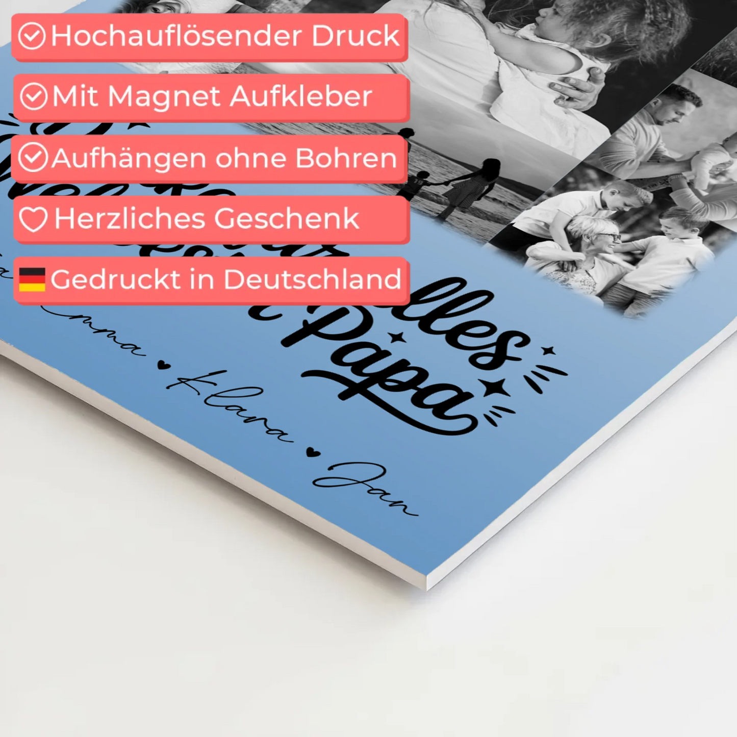 Magnetposter Fotoboard mit 11 Fotos Schwarz-Weiß Bester Schwiegerpapa Danke personalisiertes Geschenk