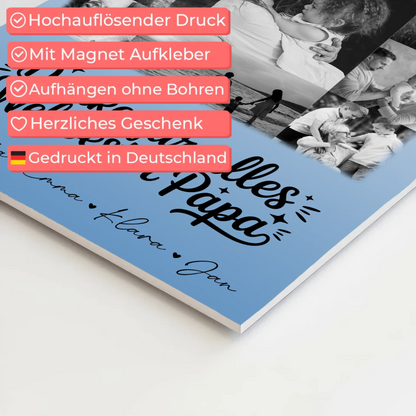 Magnetposter Fotoboard mit 11 Fotos Schwarz-Weiß Bester Schwiegerpapa Danke personalisiertes Geschenk