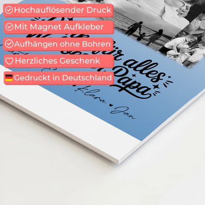 Magnetposter Fotoboard mit 11 Fotos Schwarz-Weiß Bester Schwiegerpapa Danke personalisiertes Geschenk