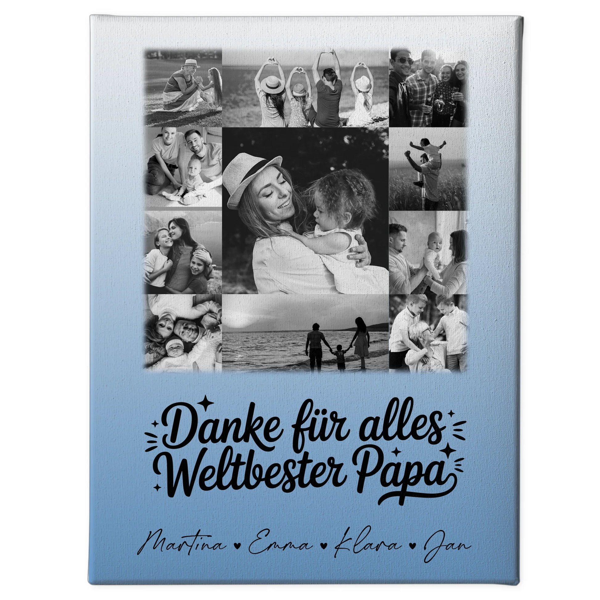Personalisierte Leinwand Bild mit 11 Fotos Bester Schwiegerpapa Danke Schwarz-Weiß Geschenk 1