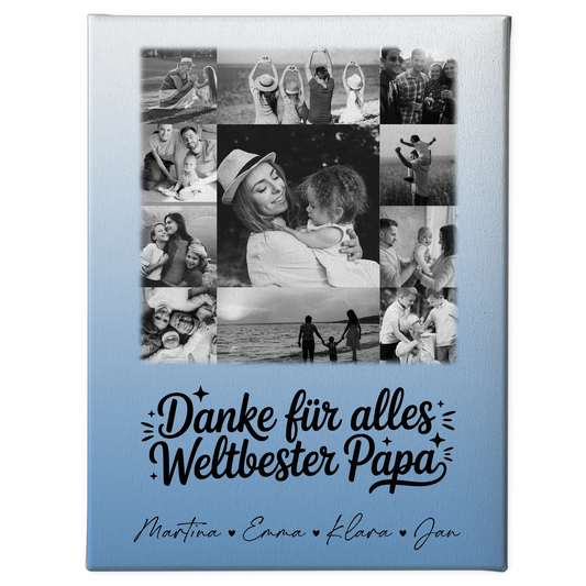 Personalisierte Leinwand Bild mit 11 Fotos Bester Schwiegerpapa Danke Schwarz-Weiß Geschenk 1