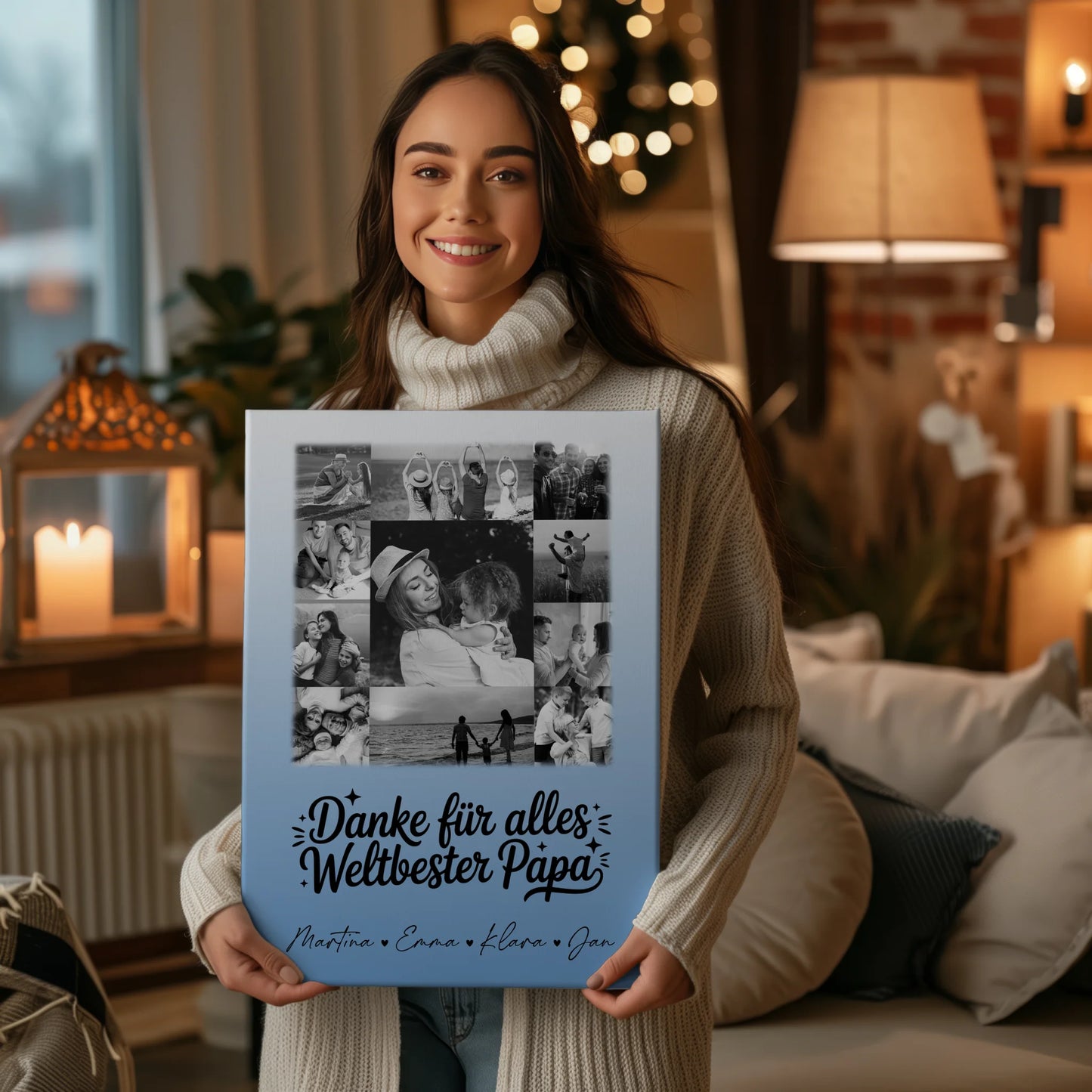 Personalisierte Leinwand Bild mit 11 Fotos Bester Schwiegerpapa Danke Schwarz-Weiß Geschenk 2