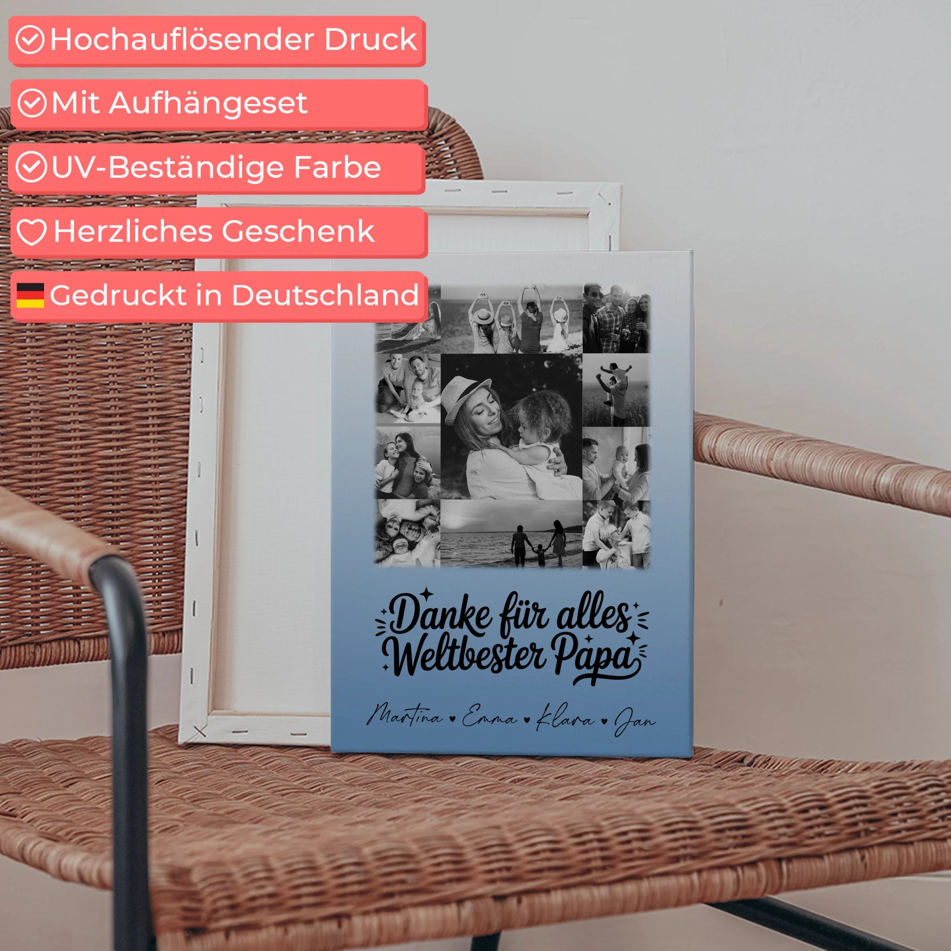 Personalisierte Leinwand Bild mit 11 Fotos Bester Schwiegerpapa Danke Schwarz-Weiß Geschenk 5