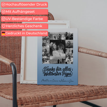 Personalisierte Leinwand Bild mit 11 Fotos Bester Schwiegerpapa Danke Schwarz-Weiß Geschenk 5