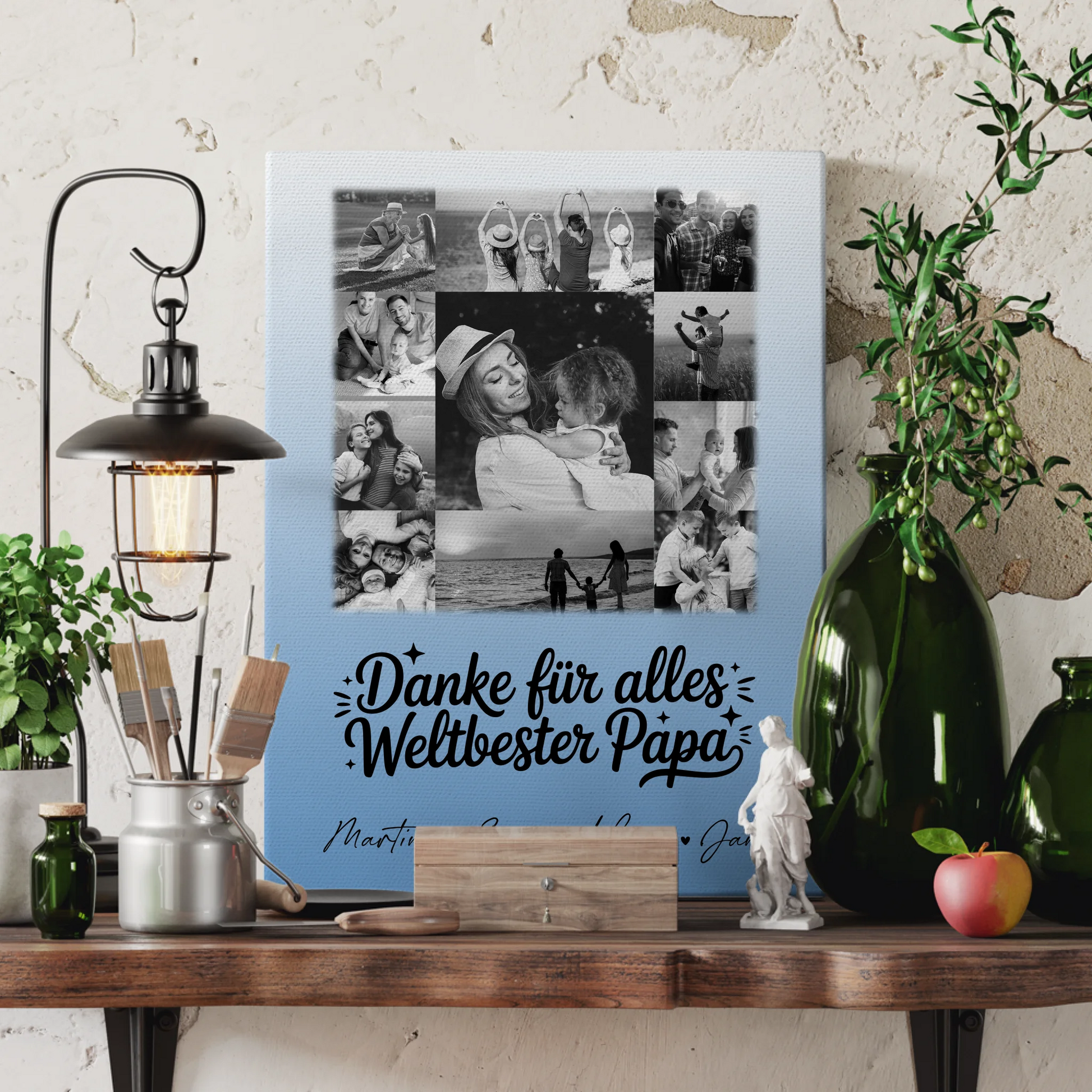 Personalisierte Leinwand Bild mit 11 Fotos Bester Schwiegerpapa Danke Schwarz-Weiß Geschenk 3