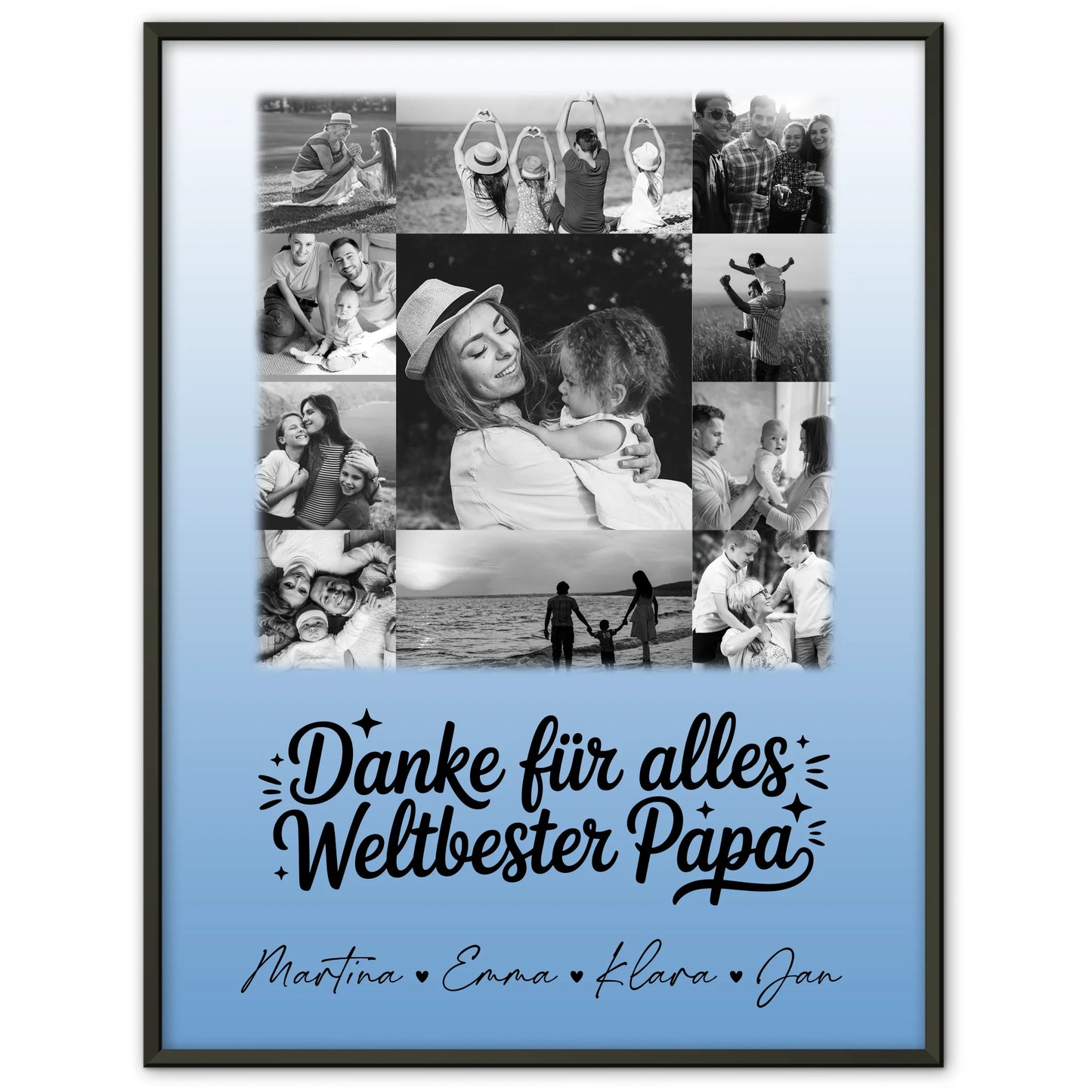Vatertagsgeschenk Poster mit 11 Fotos Bester Schwiegerpapa Danke Schwarz-Weiß personalisiertes Geschenk