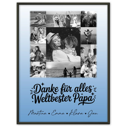 Vatertagsgeschenk Poster mit 11 Fotos Bester Schwiegerpapa Danke Schwarz-Weiß personalisiertes Geschenk