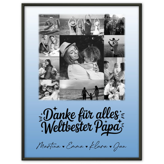Vatertagsgeschenk Poster mit 11 Fotos Bester Schwiegerpapa Danke Schwarz-Weiß personalisiertes Geschenk