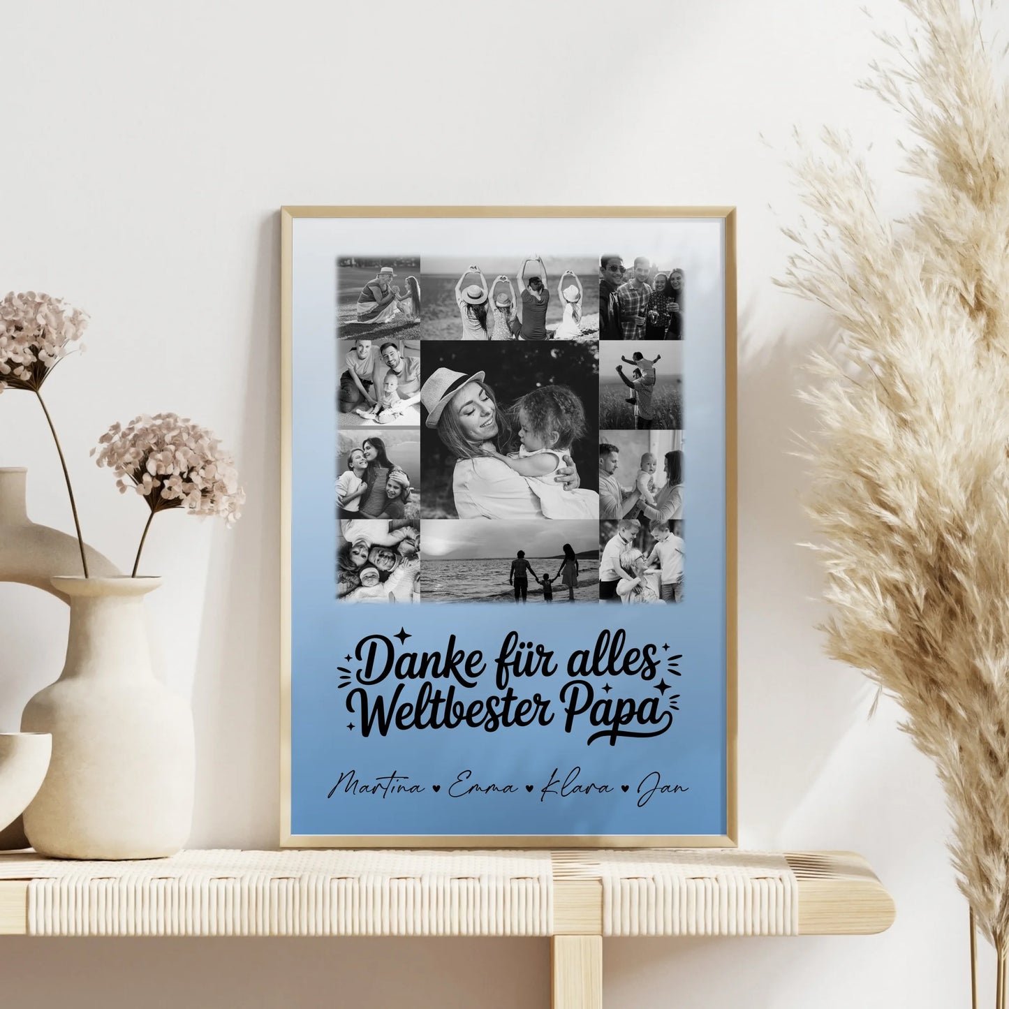 Vatertagsgeschenk Poster mit 11 Fotos Bester Schwiegerpapa Danke Schwarz-Weiß personalisiertes Geschenk