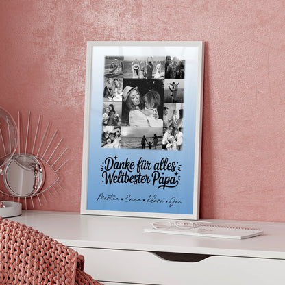 Vatertagsgeschenk Poster mit 11 Fotos Bester Schwiegerpapa Danke Schwarz-Weiß personalisiertes Geschenk