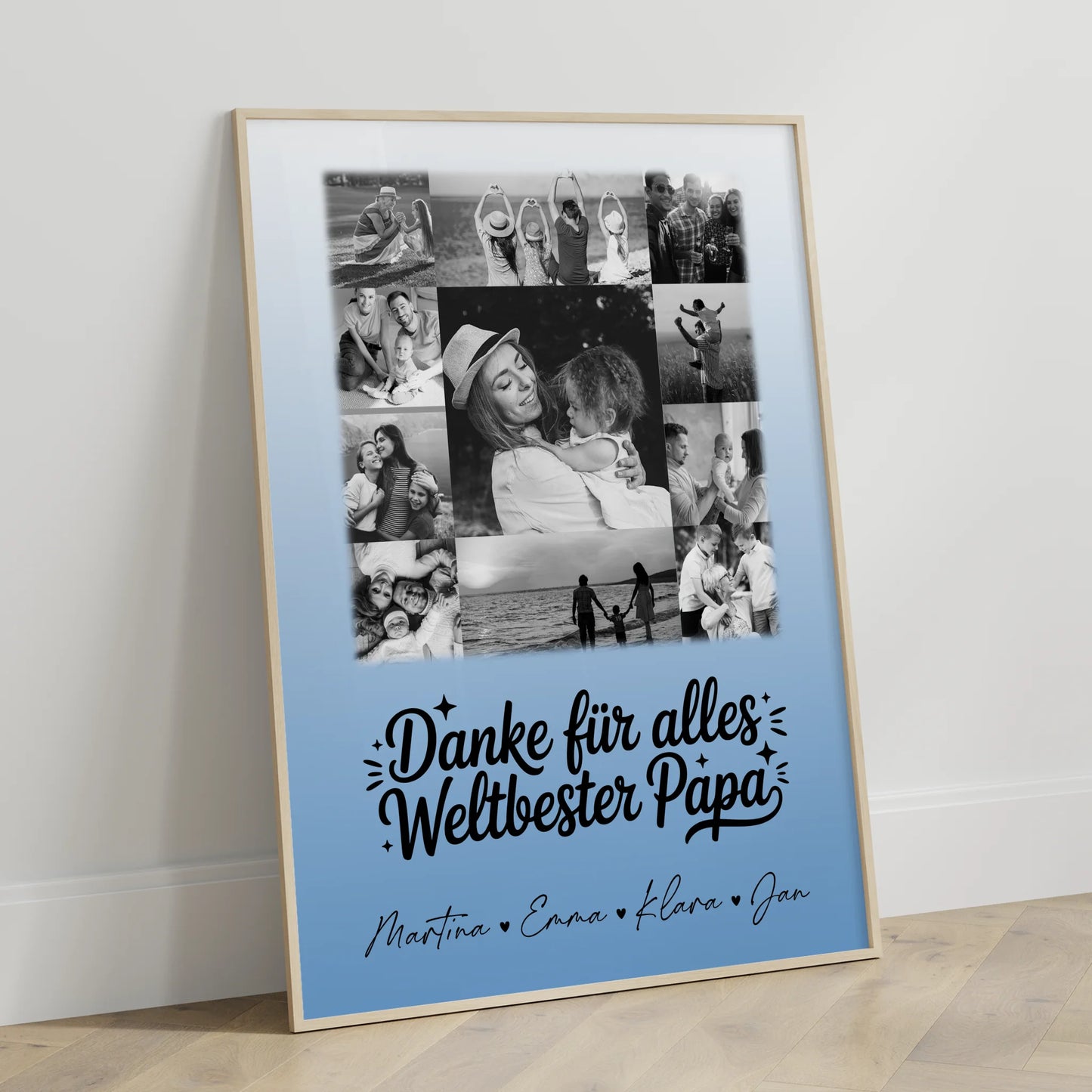 Vatertagsgeschenk Poster mit 11 Fotos Bester Schwiegerpapa Danke Schwarz-Weiß personalisiertes Geschenk