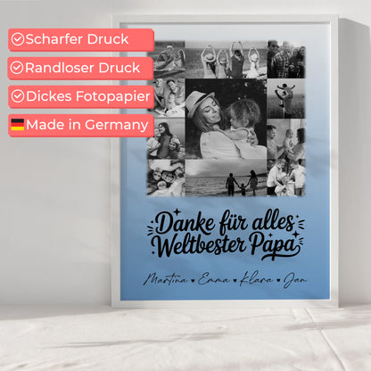 Vatertagsgeschenk Poster mit 11 Fotos Bester Schwiegerpapa Danke Schwarz-Weiß personalisiertes Geschenk