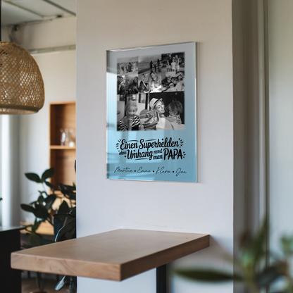 Personalisiertes Foto Mit Acrylglas 8 Fotos und 1 Herz Foto Bruder ist mein Held Schwarz-Weiß