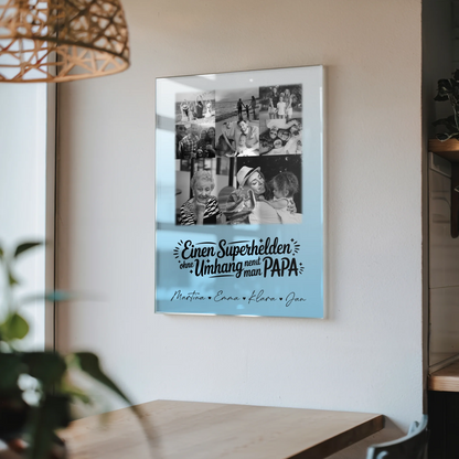 Personalisiertes Foto Mit Acrylglas 8 Fotos und 1 Herz Foto Bruder ist mein Held Schwarz-Weiß