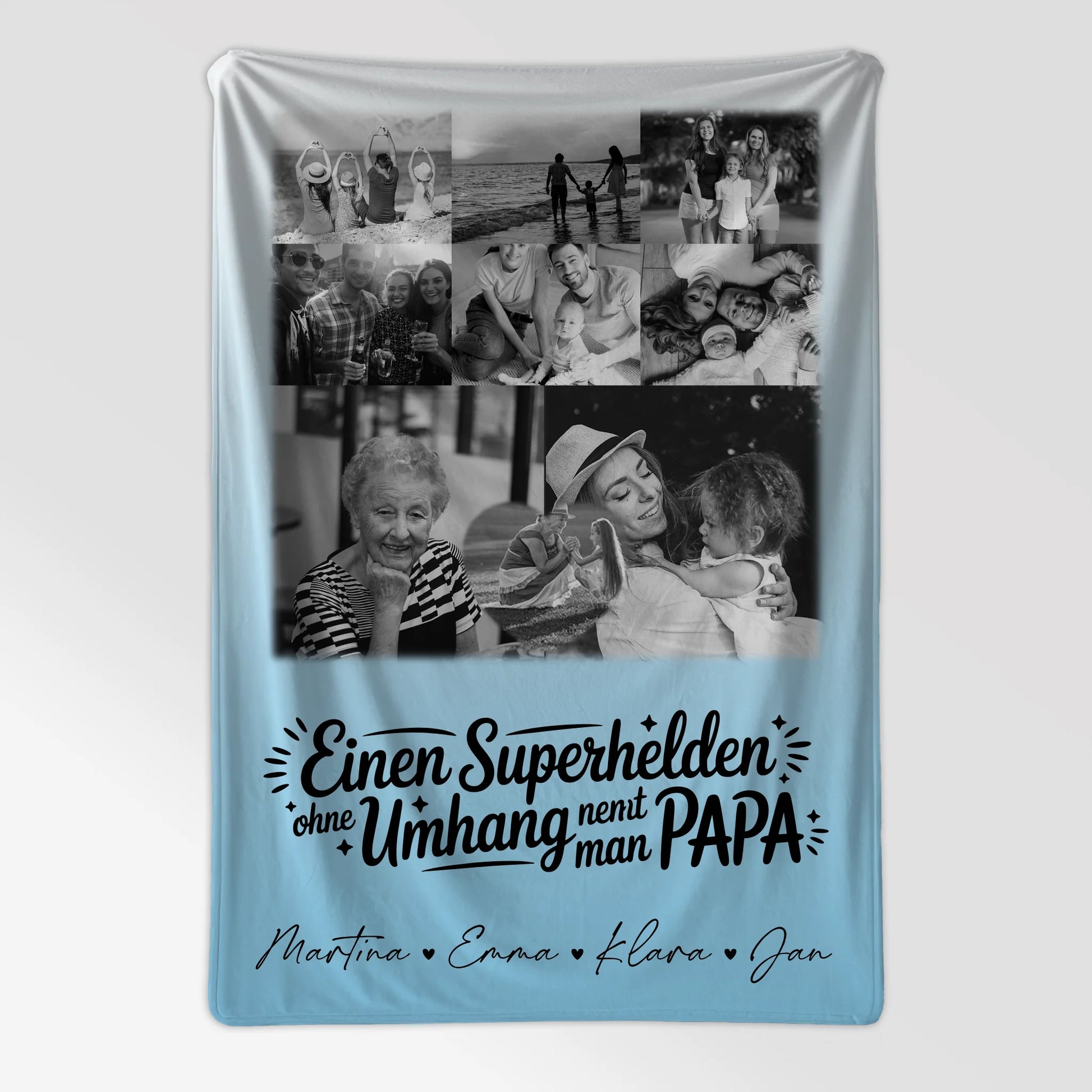 Decke Mit Namen 8 Fotos und 1 Herz Foto Bruder ist mein Held Schwarz-Weiß 7