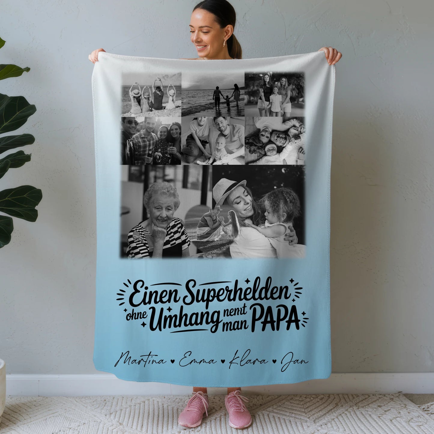 Decke Mit Namen 8 Fotos und 1 Herz Foto Bruder ist mein Held Schwarz-Weiß 1