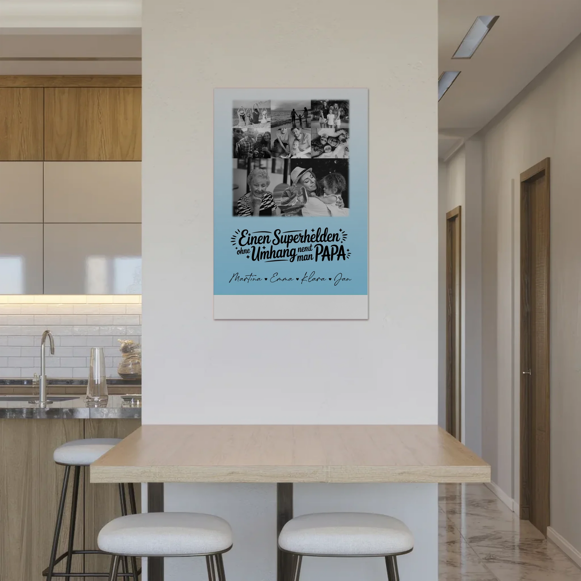 Personalisierbares Fotoboard Magnet Wandbild mit 8 Fotos und Herz Motiv Bruder ist mein Held Schwarz-Weiß 2