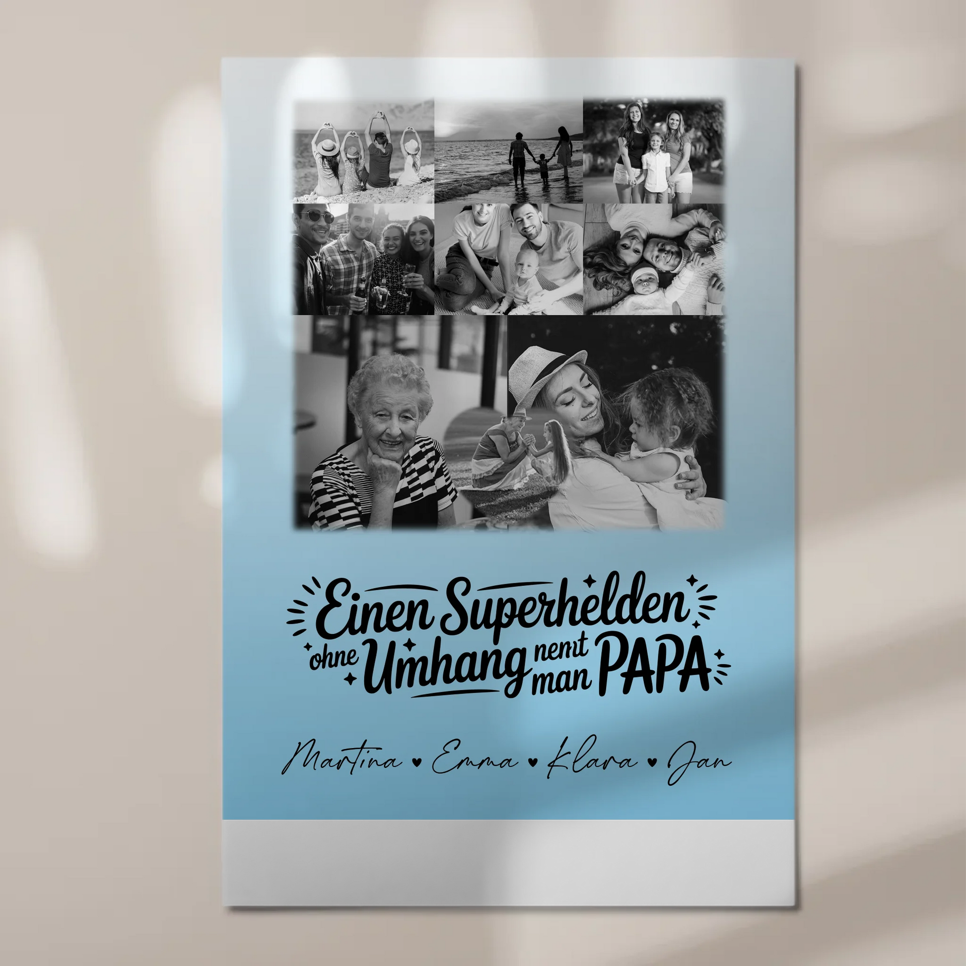 Personalisierbares Fotoboard Magnet Wandbild mit 8 Fotos und Herz Motiv Bruder ist mein Held Schwarz-Weiß 1