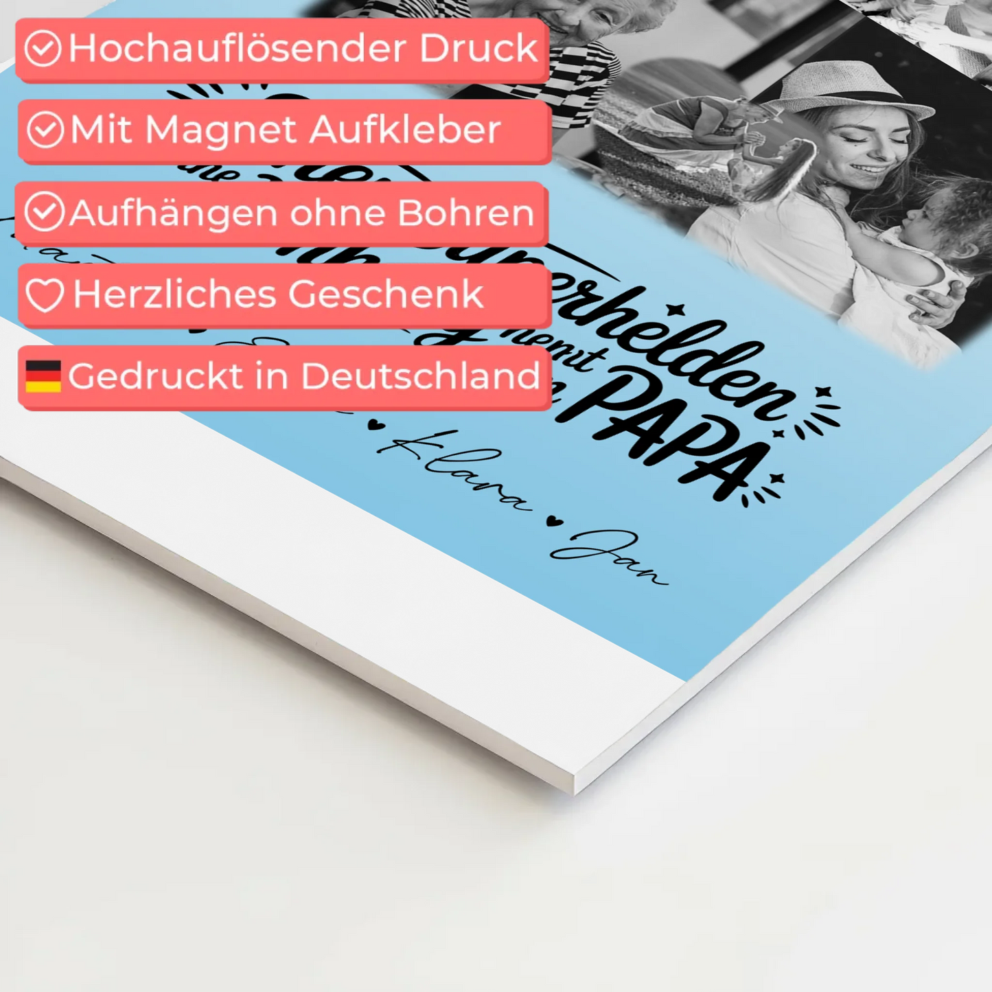 Personalisierbares Fotoboard Magnet Wandbild mit 8 Fotos und Herz Motiv Bruder ist mein Held Schwarz-Weiß 4