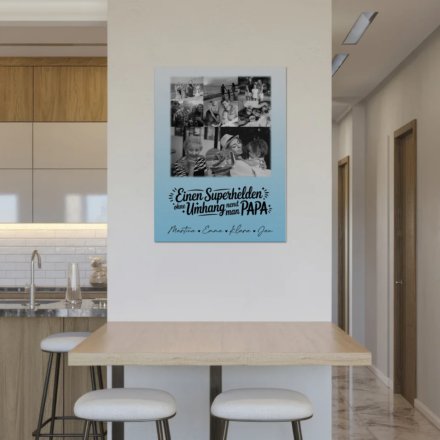 Personalisierbares Fotoboard Magnet Wandbild mit 8 Fotos und Herz Motiv Bruder ist mein Held Schwarz-Weiß 8