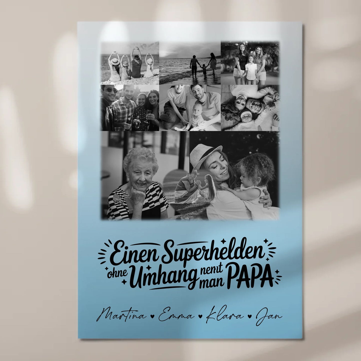Personalisierbares Fotoboard Magnet Wandbild mit 8 Fotos und Herz Motiv Bruder ist mein Held Schwarz-Weiß 7