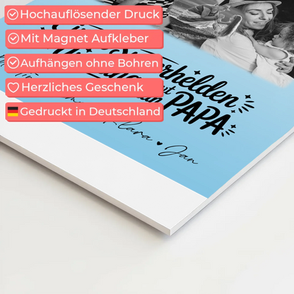 Personalisierbares Fotoboard Magnet Wandbild mit 8 Fotos und Herz Motiv Bruder ist mein Held Schwarz-Weiß