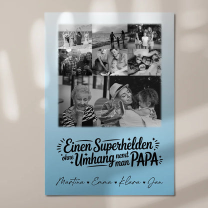 Personalisierbares Fotoboard Magnet Wandbild mit 8 Fotos und Herz Motiv Bruder ist mein Held Schwarz-Weiß