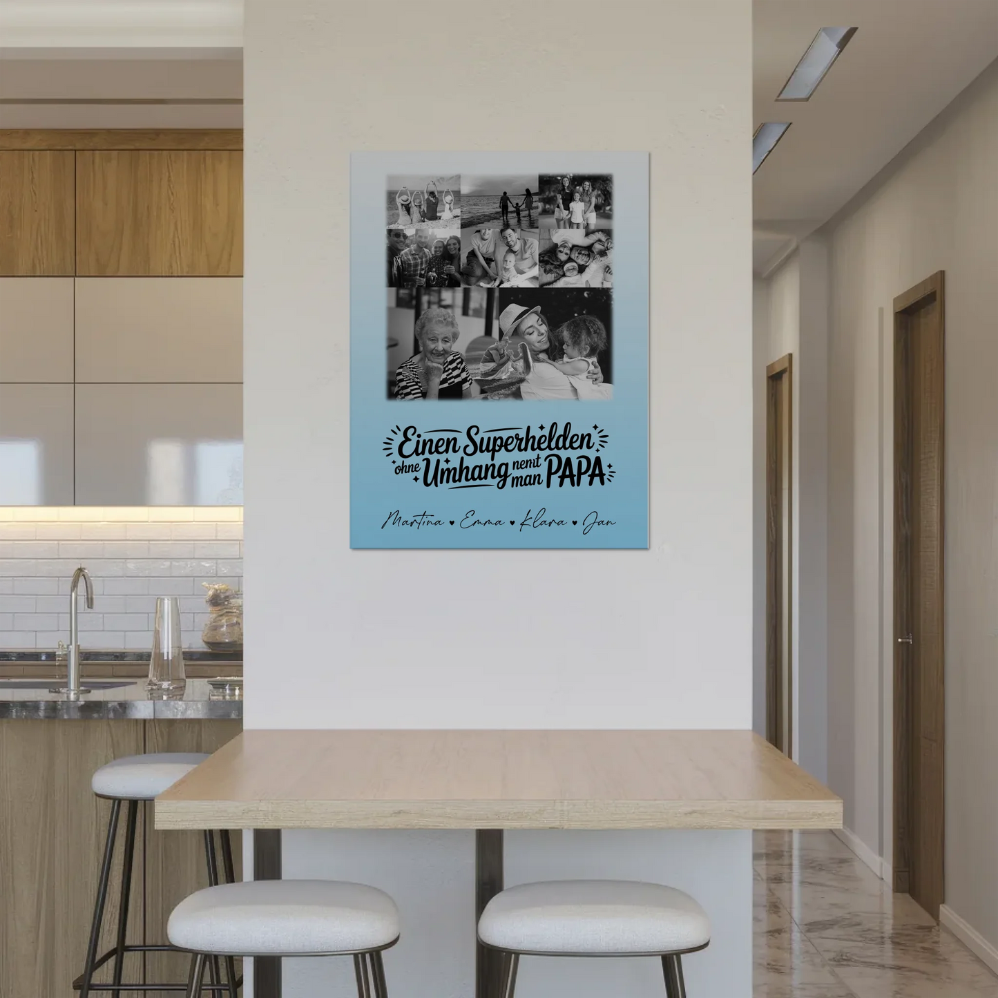 Personalisierbares Fotoboard Magnet Wandbild mit 8 Fotos und Herz Motiv Bruder ist mein Held Schwarz-Weiß